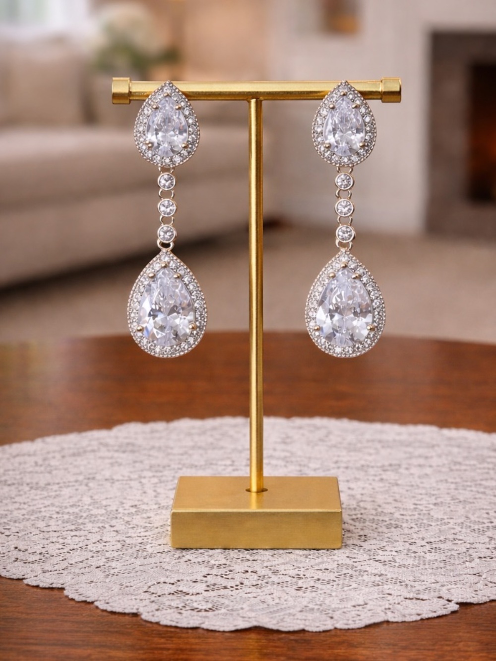 NWT Stunning Silver Double Tear Drop Earrings